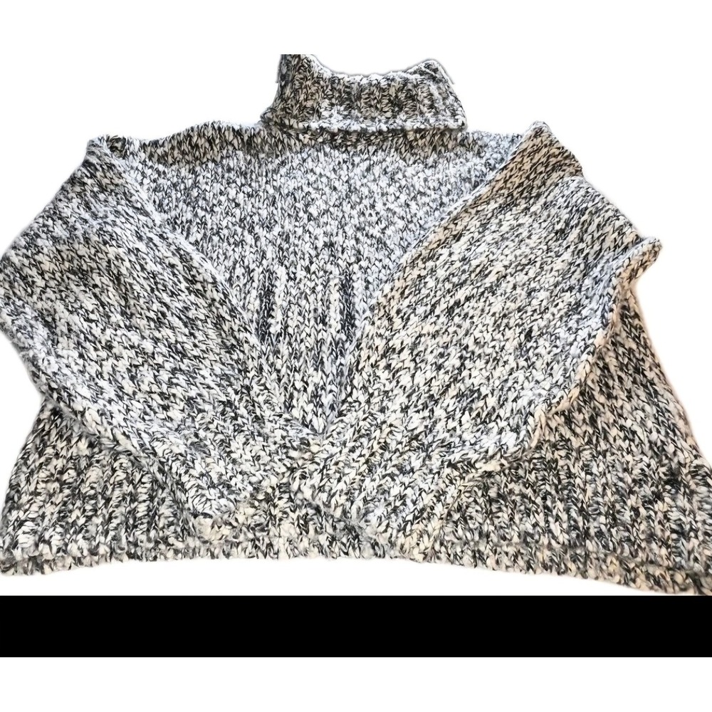 H&M Womens Turtleneck Chunky Knit Sweater 5 Black Gray cropped boxy acedemia